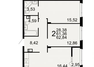 Продаю двухкомнатную квартиру, 62.8 м2, Тула