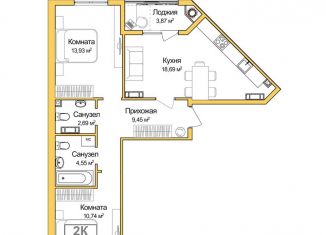 Продаю двухкомнатную квартиру, 62.3 м2, Симферополь, Балаклавская улица, 3