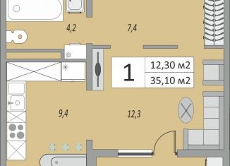 Продам 1-ком. квартиру, 35.1 м2, Оренбург, жилой комплекс Осенний Лист, 6