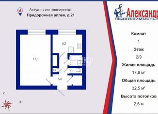 Продаю однокомнатную квартиру, 32.5 м2, Санкт-Петербург, метро Озерки, Придорожная аллея, 21