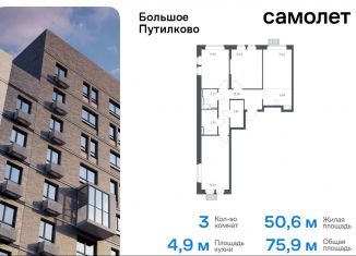 Продажа 3-комнатной квартиры, 75.9 м2, деревня Путилково