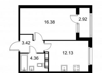 Продажа 1-комнатной квартиры, 37.8 м2, Колпино