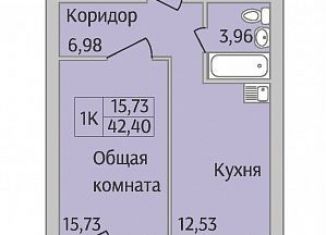 Продажа однокомнатной квартиры, 42.4 м2, Новосибирская область, улица Юности, 7