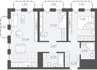 Продажа 2-ком. квартиры, 68.4 м2, Тюмень, Калининский округ, улица Вадима Бованенко, 11