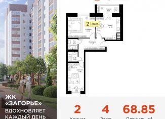 2-комнатная квартира на продажу, 68.9 м2, Смоленск, ЖК Загорье