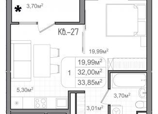 Квартира на продажу студия, 33.9 м2, Волгоградская область, улица Чебышева, 38/1