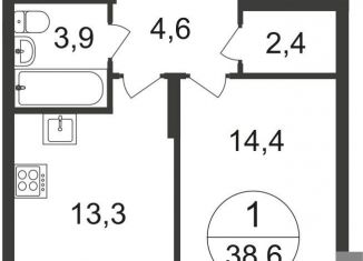 Продам 1-ком. квартиру, 38.6 м2, деревня Рассказовка, 2-я Боровская улица, 1