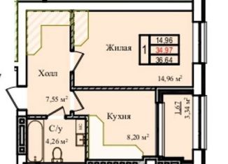 Продается однокомнатная квартира, 36.6 м2, Калининградская область