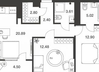 2-комнатная квартира на продажу, 64.6 м2, 