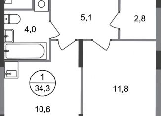 Продается 1-ком. квартира, 34.3 м2, деревня Рассказовка, деревня Рассказовка, 2