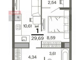 Продаю 1-ком. квартиру, 29.7 м2, Рязань, Октябрьский район