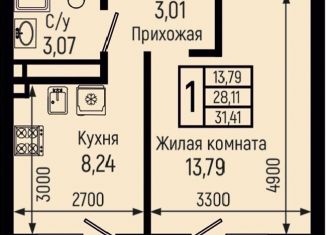 1-комнатная квартира на продажу, 31.4 м2, Краснодарский край