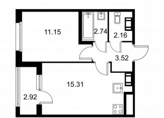 Продается однокомнатная квартира, 36.3 м2, Колпино