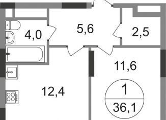 Продаю однокомнатную квартиру, 36.1 м2, деревня Рассказовка, 2-я Боровская улица, 1