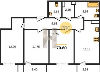 Продам трехкомнатную квартиру, 70.6 м2, Ростов-на-Дону, улица 23-я Линия, 54с12, ЖК Город у Реки