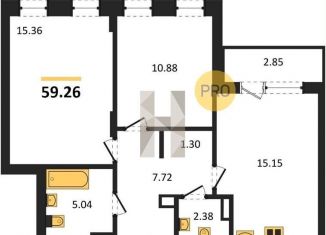 Продается двухкомнатная квартира, 59.3 м2, Воронеж