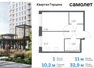 Продаю однокомнатную квартиру, 32.9 м2, Москва, жилой комплекс Квартал Герцена, к2