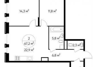 Продается 2-комнатная квартира, 67.2 м2, Московский, ЖК Первый Московский