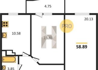 Продается двухкомнатная квартира, 58.9 м2, Ростов-на-Дону, улица Ларина, 45к9