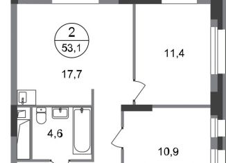 Продается 2-комнатная квартира, 53.1 м2, Москва