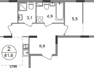 Продажа 2-комнатной квартиры, 61.8 м2, Московская область