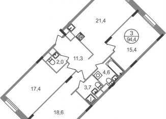 Продается трехкомнатная квартира, 94.4 м2, рабочий посёлок Заречье, ЖК Резиденции Сколково