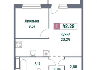 Продам однокомнатную квартиру, 42.3 м2, Мурино, проспект Авиаторов Балтики, 23к3