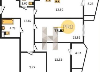 Продаю трехкомнатную квартиру, 75.7 м2, Ростов-на-Дону, улица 23-я Линия, 54с12, ЖК Город у Реки