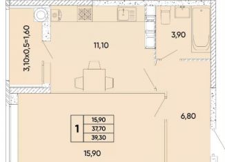 Продается однокомнатная квартира, 39.3 м2, Ростов-на-Дону, проспект 40-летия Победы, 111/3с2