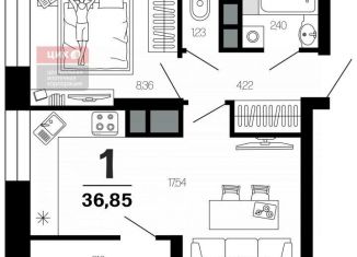 Однокомнатная квартира на продажу, 36.9 м2, Рязанская область