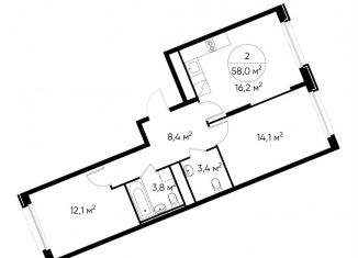 Продается 2-ком. квартира, 58 м2, Москва, деревня Рассказовка, 1