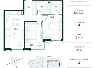 Двухкомнатная квартира на продажу, 70.8 м2, Москва, метро Тушинская