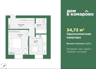 1-ком. квартира на продажу, 34.7 м2, Миасс, бульвар Карпова, 13