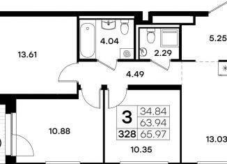 3-комнатная квартира на продажу, 66 м2, Казань