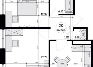 Продажа 2-комнатной квартиры, 52.7 м2, дачный посёлок Лесной Городок