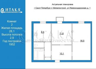 2-ком. квартира на продажу, 51.1 м2, Санкт-Петербург, Железнодорожная улица, 1