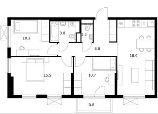 Продается трехкомнатная квартира, 70 м2, деревня Новое Девяткино