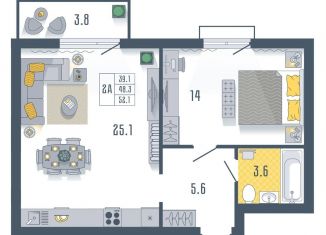 Продам 1-ком. квартиру, 52.1 м2, Астрахань, Советский район, Моздокская улица, 40/1