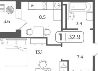 1-ком. квартира на продажу, 33 м2, Тюмень, Ленинский округ