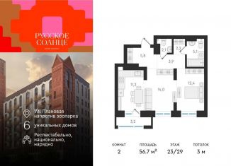 Продается 2-ком. квартира, 56.7 м2, Новосибирск, жилой комплекс Русское солнце, 2