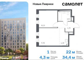 1-комнатная квартира на продажу, 34.4 м2, Мурино, жилой комплекс Новые Лаврики, 1.1