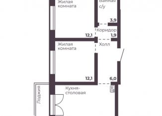 Продается 2-комнатная квартира, 53.5 м2, Челябинск, Тракторозаводский район