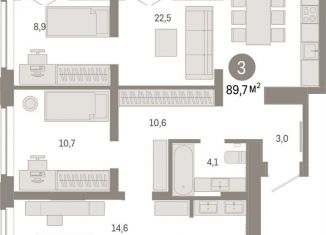 Продаю 3-комнатную квартиру, 89.7 м2, Тюмень, Ленинский округ