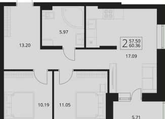 Продается двухкомнатная квартира, 60.4 м2, посёлок Путёвка, территория садоводческого общества Снежка, 1023