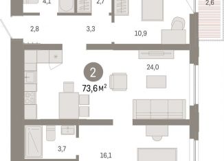 Продается 2-ком. квартира, 73.6 м2, Тюмень, Центральный округ