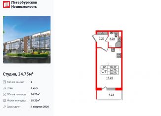 Продам квартиру студию, 24.8 м2, Санкт-Петербург, Московский район