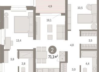 Продается двухкомнатная квартира, 71.1 м2, Тюмень