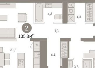 Продается 2-комнатная квартира, 105.3 м2, Тюмень, Центральный округ