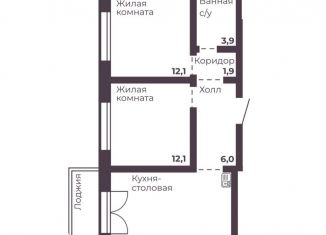 Продаю 2-комнатную квартиру, 53.5 м2, Челябинск, Тракторозаводский район