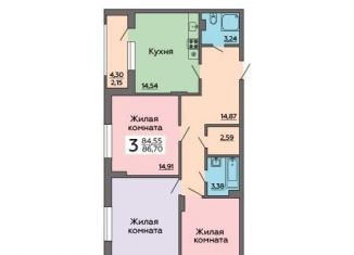 Продаю трехкомнатную квартиру, 86.7 м2, Воронеж, Краснознамённая улица, 109/1